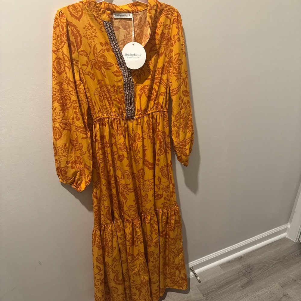 Mustard Floral Long Sleeve Dress